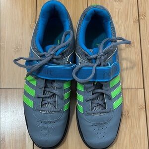 adidas Gray Athletic Shoes with Blue Lining and Neon Green Stripes